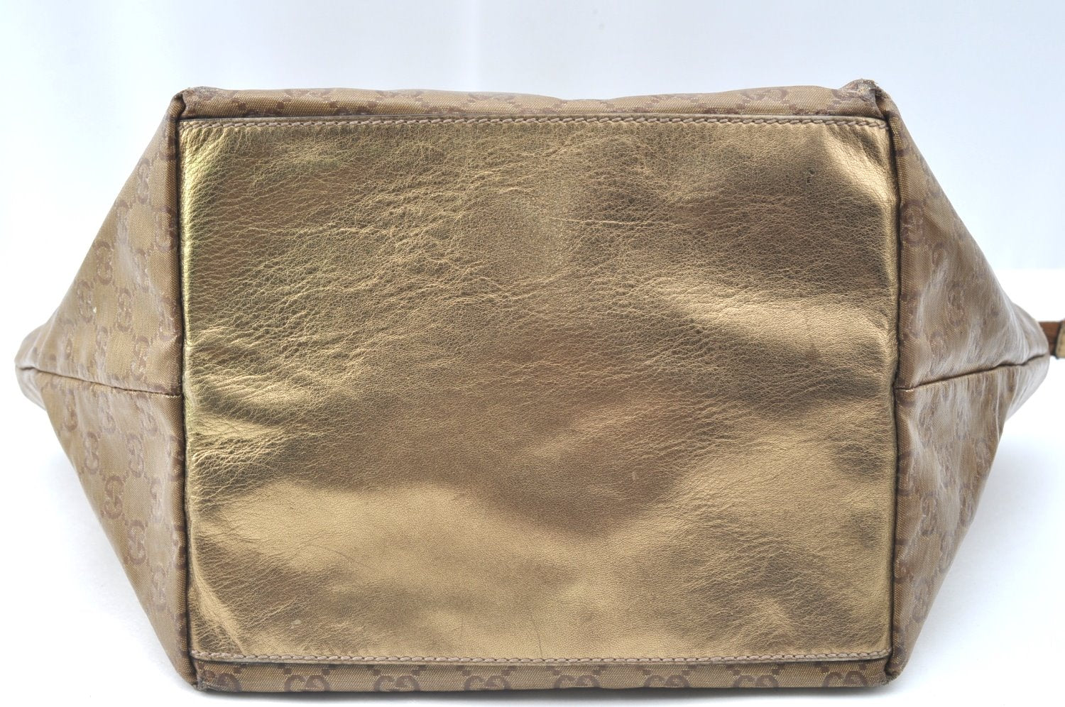 Authentic GUCCI GG Crystal Shoulder Tote Bag PVC Leather 131230 Gold Junk K5753