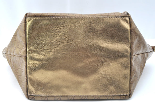 Authentic GUCCI GG Crystal Shoulder Tote Bag PVC Leather 131230 Gold Junk K5753