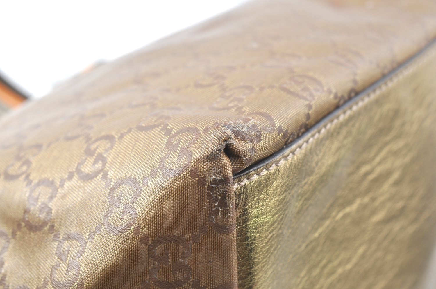 Authentic GUCCI GG Crystal Shoulder Tote Bag PVC Leather 131230 Gold Junk K5753