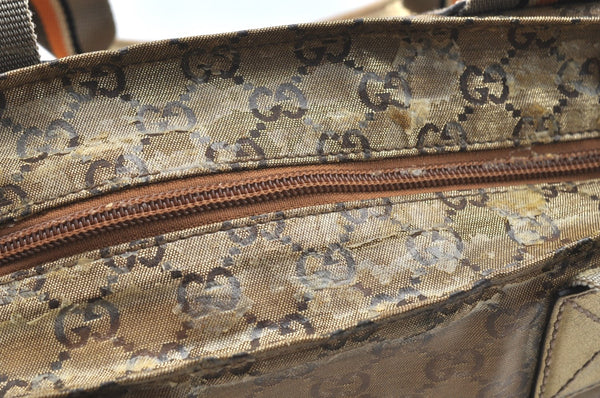 Authentic GUCCI GG Crystal Shoulder Tote Bag PVC Leather 131230 Gold Junk K5753