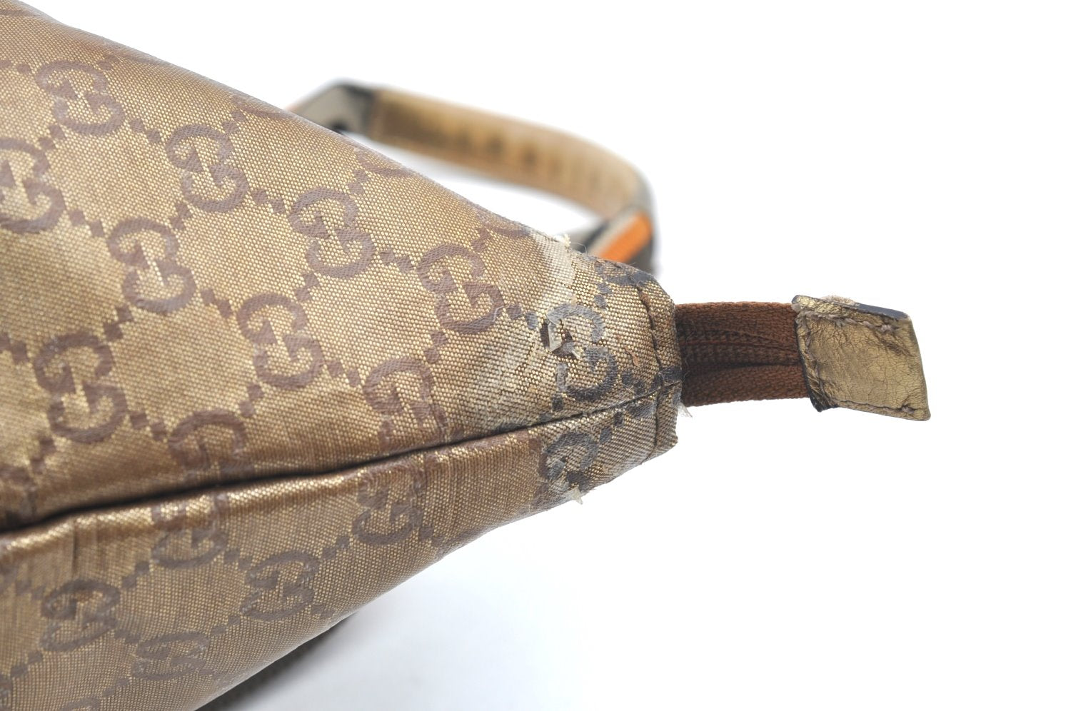 Authentic GUCCI GG Crystal Shoulder Tote Bag PVC Leather 131230 Gold Junk K5753