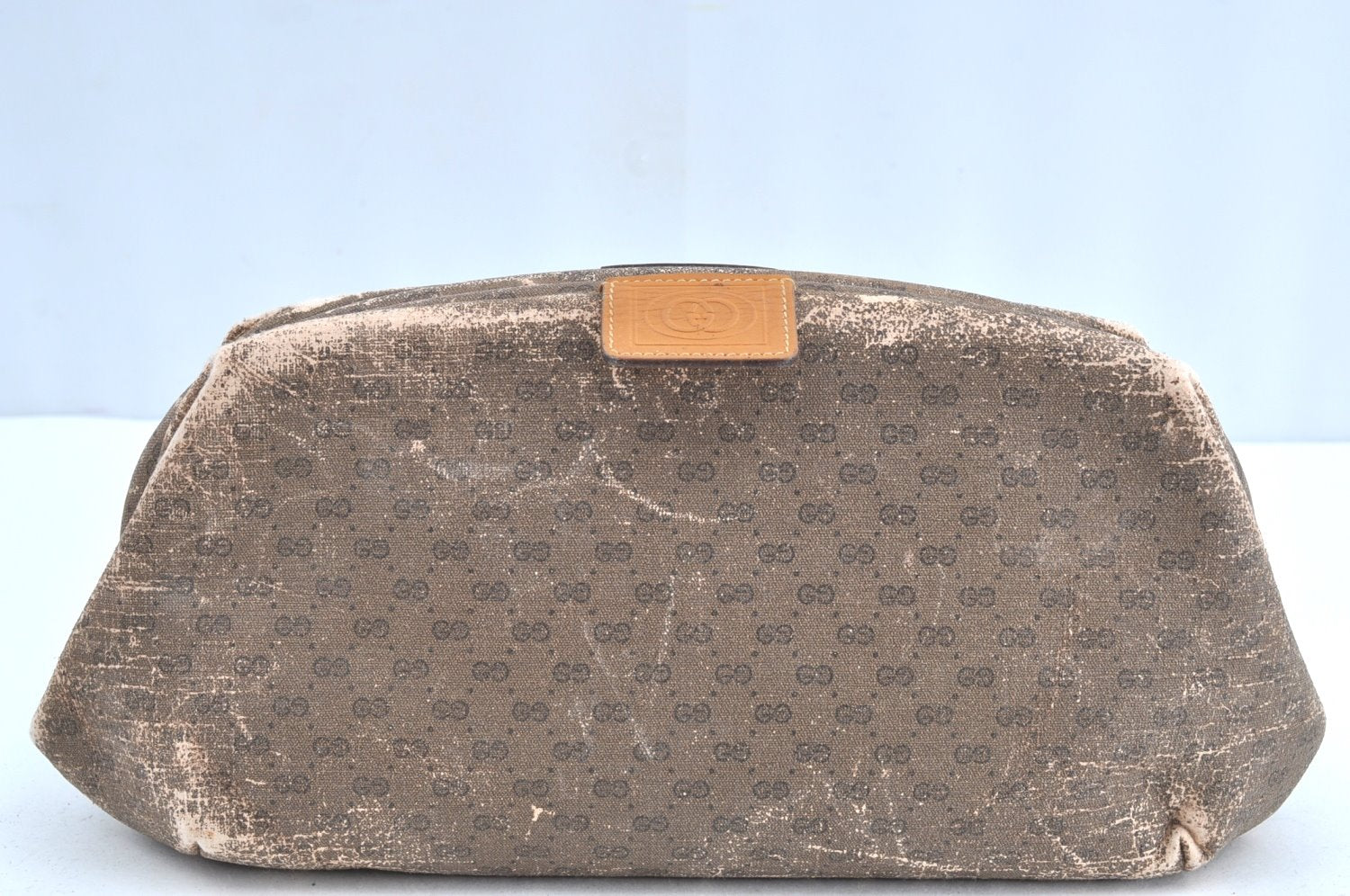 Authentic GUCCI Micro GG PVC Leather Clutch Hand Bag Purse Brown Junk K5760