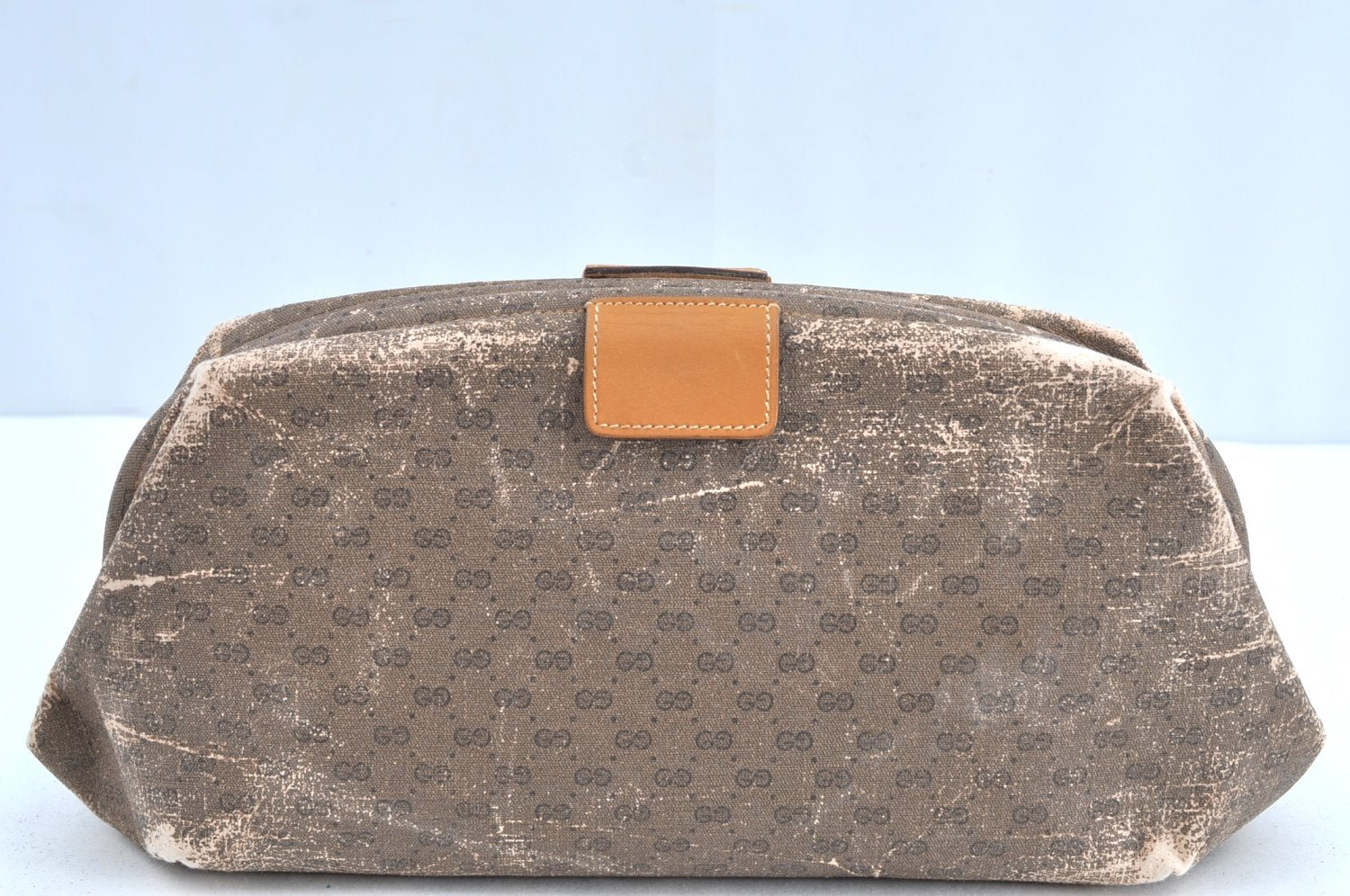 Authentic GUCCI Micro GG PVC Leather Clutch Hand Bag Purse Brown Junk K5760