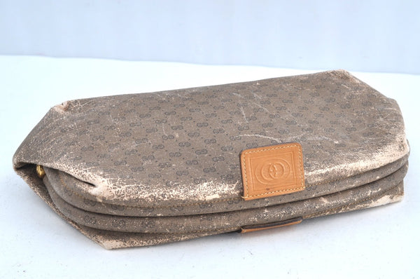 Authentic GUCCI Micro GG PVC Leather Clutch Hand Bag Purse Brown Junk K5760