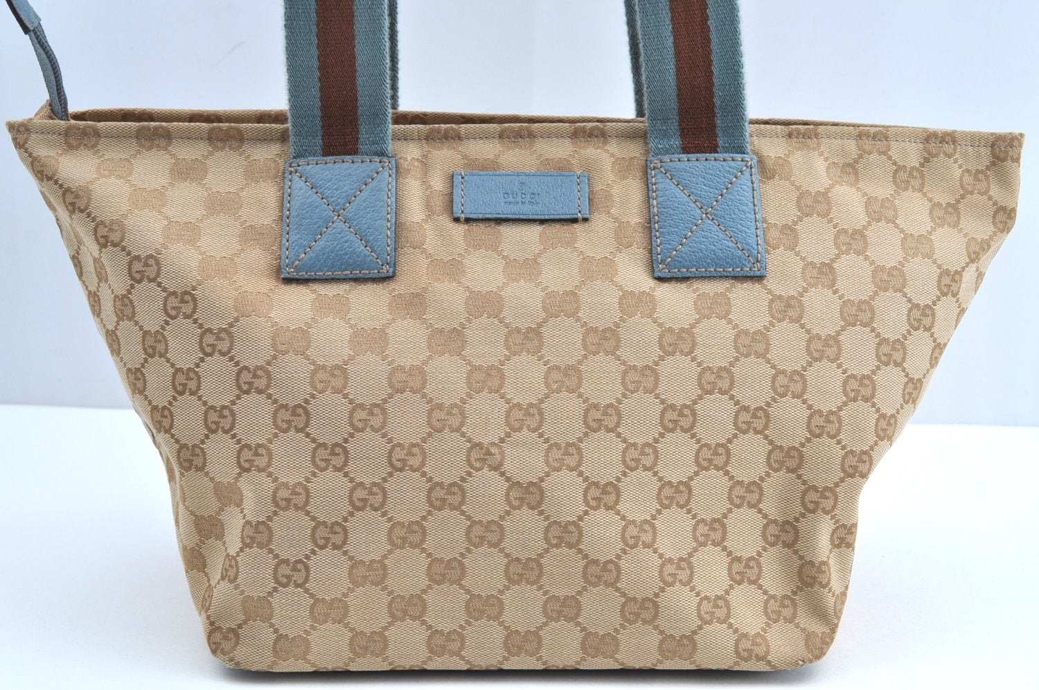 Authentic GUCCI Sherry Line Hand Tote Bag GG Canvas Leather 131230 Beige K5761