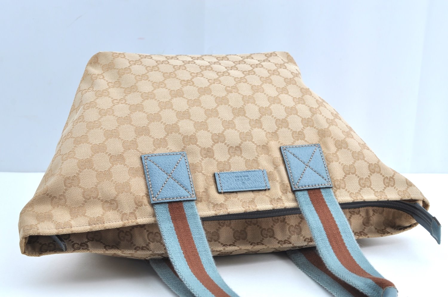 Authentic GUCCI Sherry Line Hand Tote Bag GG Canvas Leather 131230 Beige K5761