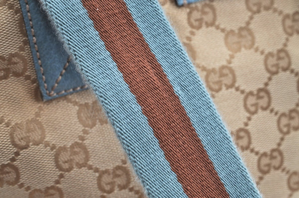 Authentic GUCCI Sherry Line Hand Tote Bag GG Canvas Leather 131230 Beige K5761