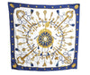 Authentic HERMES Carre 90 Scarf "LES CLES" Silk Navy K5764