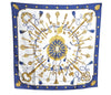 Authentic HERMES Carre 90 Scarf "LES CLES" Silk Blue K5765