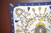 Authentic HERMES Carre 90 Scarf "LES CLES" Silk Blue K5765