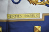 Authentic HERMES Carre 90 Scarf "LES CLES" Silk Blue K5765