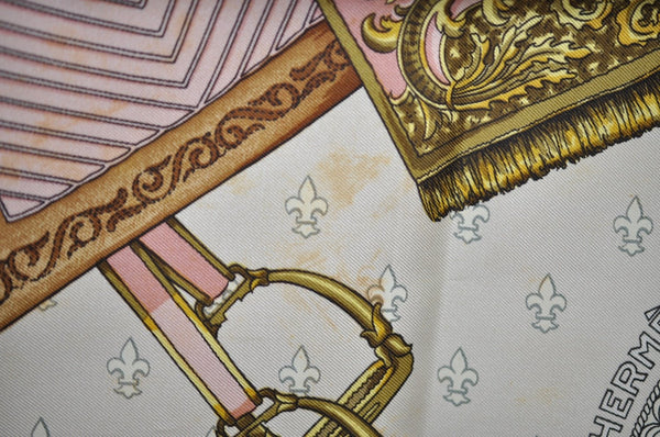 Authentic HERMES Carre 90 Scarf "SELLES A HOUSSE" Silk Light Pink K5767