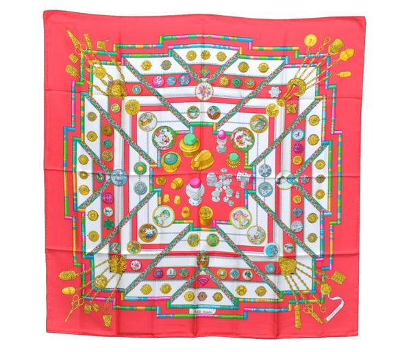 Authentic HERMES Carre 90 Scarf "Petite main" Silk Red K5768