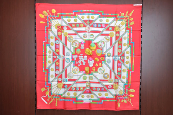 Authentic HERMES Carre 90 Scarf "Petite main" Silk Red K5768