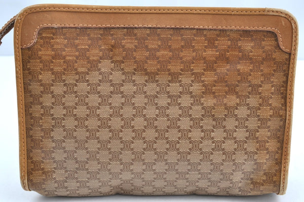 Authentic CELINE Macadam Blason Pattern Clutch Hand Bag PVC Leather Beige K5784