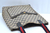 Authentic GUCCI Vintage Sherry Line Shoulder Tote Bag GG PVC Leather Navy K5787