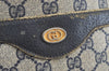 Authentic GUCCI Vintage Sherry Line Shoulder Tote Bag GG PVC Leather Navy K5787