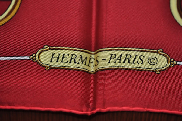 Authentic HERMES Carre 90 Scarf Crest Emblem Motif Silk Red K5799