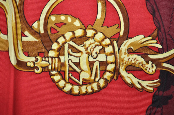 Authentic HERMES Carre 90 Scarf Crest Emblem Motif Silk Red K5799