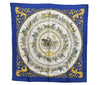 Authentic HERMES Carre 90 Scarf "LA Promenade De Longchamps" Silk Blue K5800