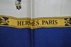 Authentic HERMES Carre 90 Scarf "LA Promenade De Longchamps" Silk Blue K5800