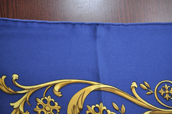 Authentic HERMES Carre 90 Scarf "LA PROMENADE DE LONGCHAMPS" Silk Blue K5803