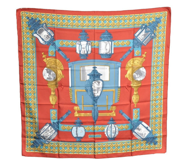 Authentic HERMES Carre 90 Scarf "Feux de Route" Silk Red K5805