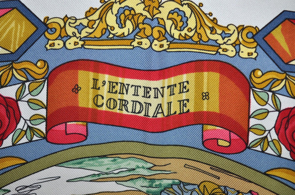 Authentic HERMES Carre 90 Scarf "L'ENTENTE CORDIALE" Silk Red K5809