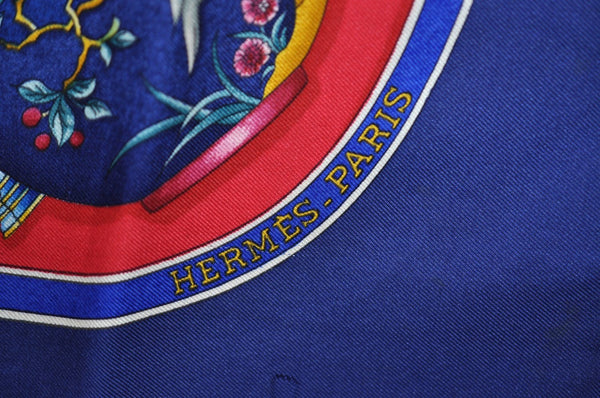 Authentic HERMES Carre 90 Scarf "Qu' importe le flacon" Silk Navy K5810