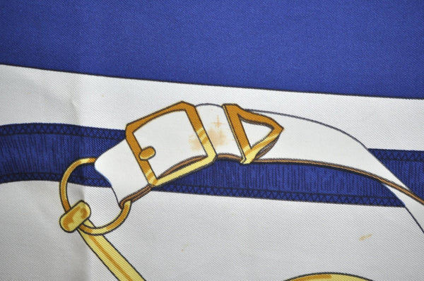 Authentic HERMES Carre 90 Scarf "Eperon d'or" Silk Blue K5812