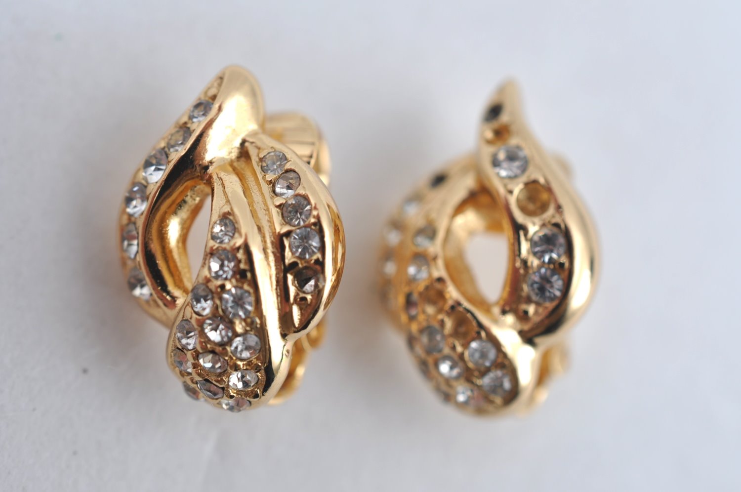 Authentic Christian Dior Rhinestone Clip-On Earrings Gold Plating CD K5825