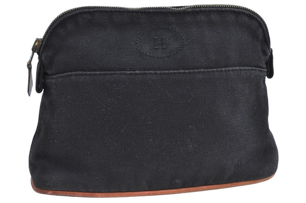 Authentic HERMES Bolide PM Pouch Purse Canvas Leather Black K5830