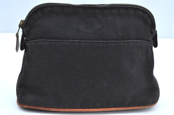 Authentic HERMES Bolide PM Pouch Purse Canvas Leather Black K5830