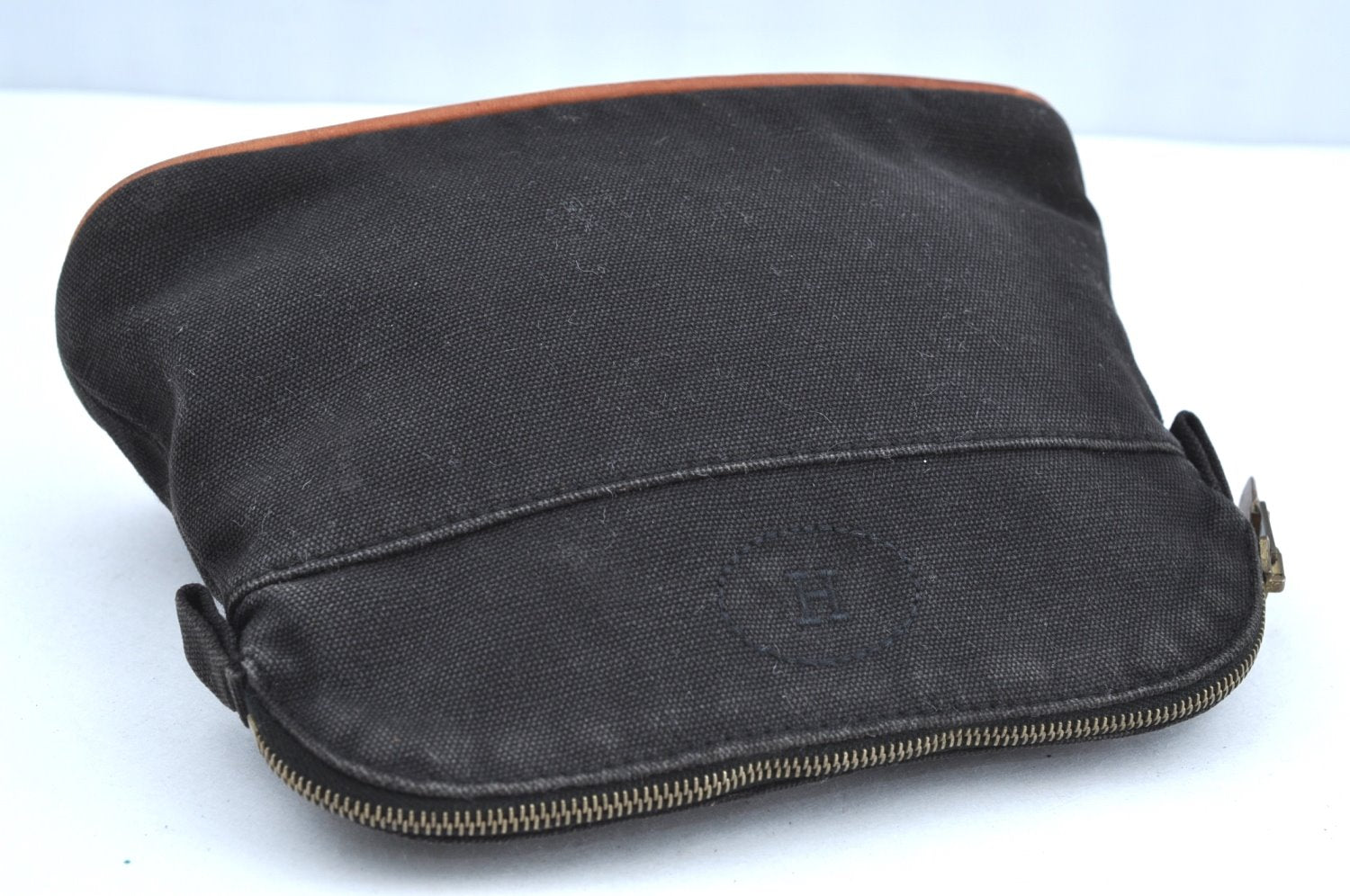 Authentic HERMES Bolide PM Pouch Purse Canvas Leather Black K5830