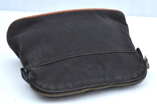 Authentic HERMES Bolide PM Pouch Purse Canvas Leather Black K5830