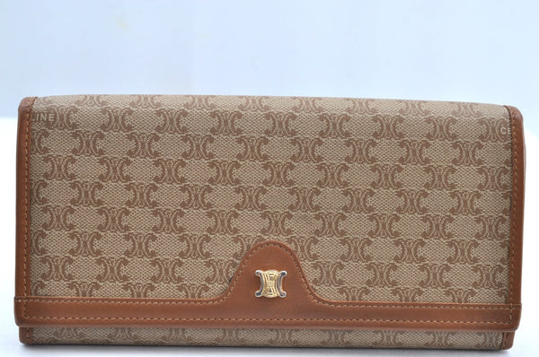 Authentic CELINE Macadam Blason Pattern Long Wallet PVC Leather Beige K5843