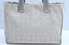 Authentic CHANEL New Travel Line Shoulder Tote Bag Nylon Leather Silver K5859