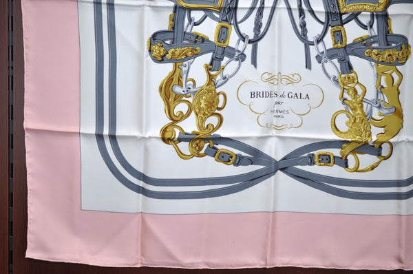 Authentic HERMES Carre 90 Scarf "BRIDES de GALA" Silk Pink K5864