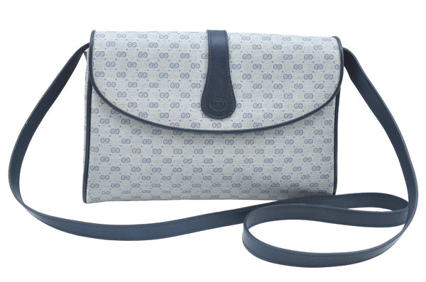 Authentic GUCCI Micro GG PVC Leather Shoulder Cross Body Bag Navy Blue K5871