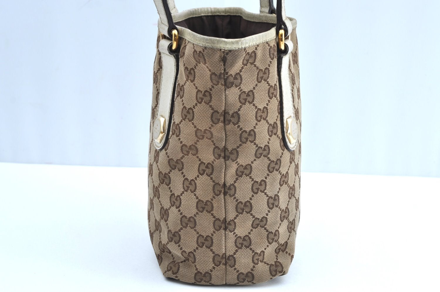 Authentic GUCCI Charmy Shoulder Tote Bag GG Canvas Leather 153361 Brown K5877