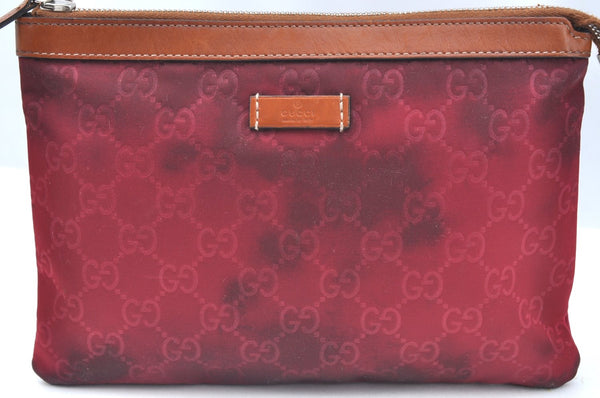 Authentic GUCCI Clutch Hand Bag Purse GG Nylon Leather 282071 Red K5881