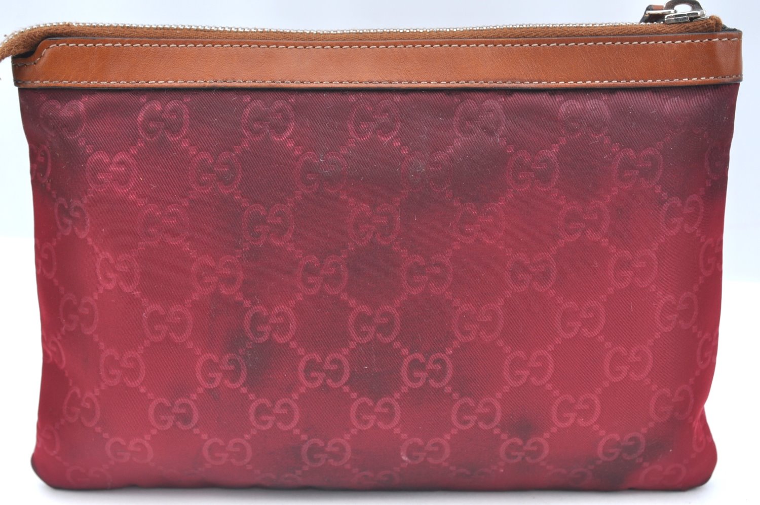 Authentic GUCCI Clutch Hand Bag Purse GG Nylon Leather 282071 Red K5881