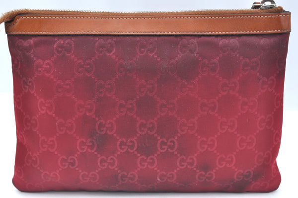 Authentic GUCCI Clutch Hand Bag Purse GG Nylon Leather 282071 Red K5881
