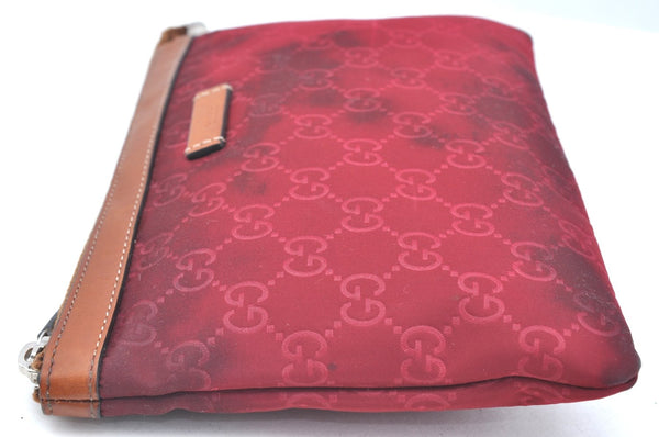 Authentic GUCCI Clutch Hand Bag Purse GG Nylon Leather 282071 Red K5881
