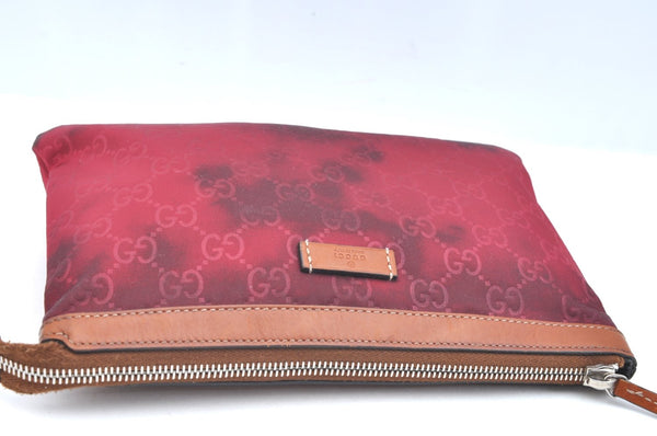 Authentic GUCCI Clutch Hand Bag Purse GG Nylon Leather 282071 Red K5881