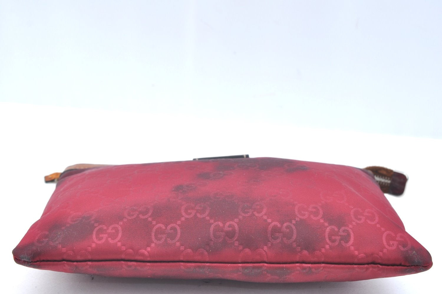 Authentic GUCCI Clutch Hand Bag Purse GG Nylon Leather 282071 Red K5881