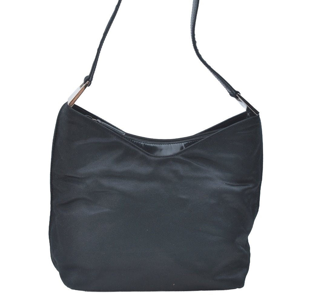 Authentic GUCCI Vintage Shoulder Hand Bag Satin Enamel Black Junk  K5884