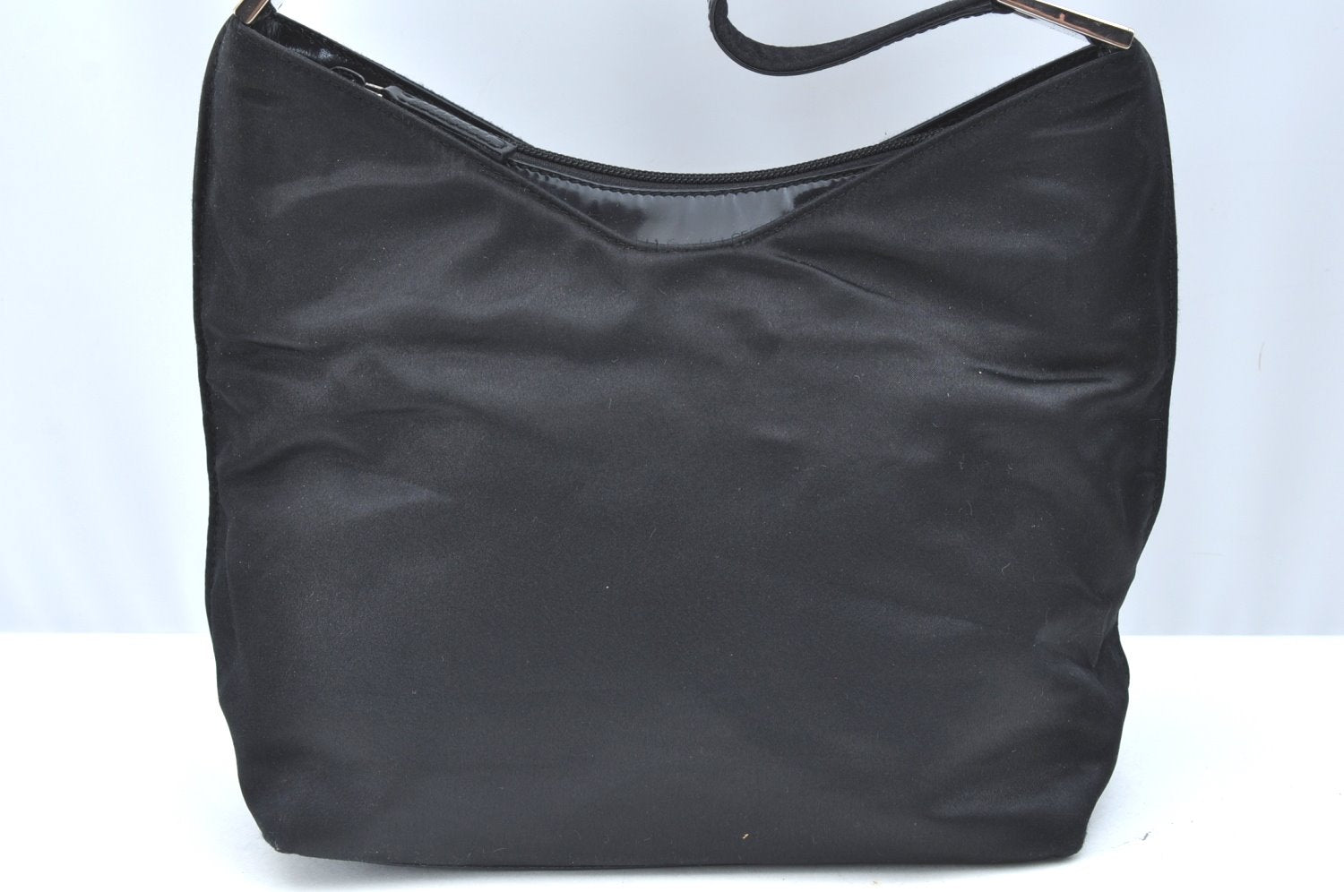 Authentic GUCCI Vintage Shoulder Hand Bag Satin Enamel Black Junk  K5884