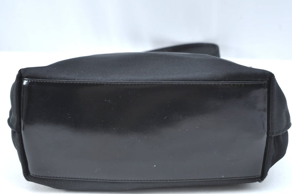 Authentic GUCCI Vintage Shoulder Hand Bag Satin Enamel Black Junk  K5884