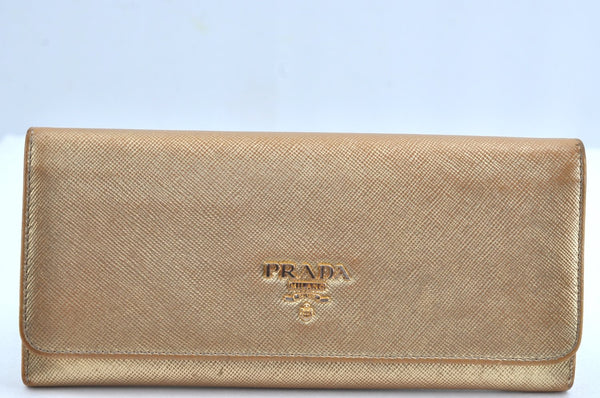 Authentic PRADA Saffiano Metal Leather Long Wallet Purse 1ML183 Gold Box K5892